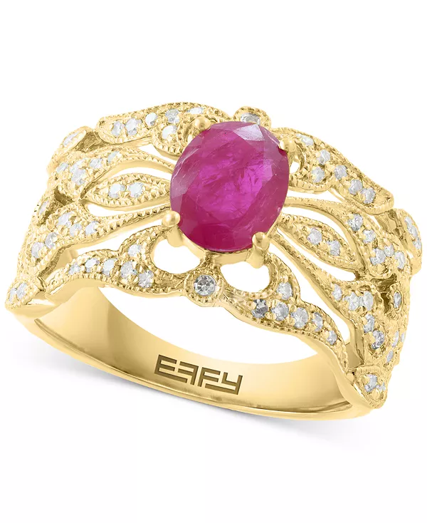 Ажурное кольцо Effy с рубином (1-3/8 карата) и бриллиантом (1/3 карата) из 14-каратного золота Effy Collection, ruby
Ажурное кольцо Effy с рубином (1-3/8 карата) и бриллиантом (1/3 карата) из 14-каратного золота Effy Collection, ruby