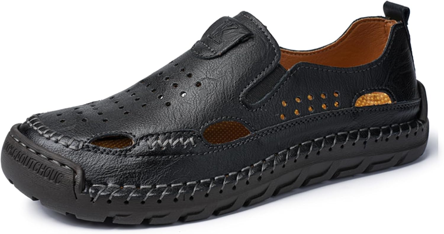 Мужские кожаные сандалии EGGDK для рыбалки, удобные, с закрытым носком, без застежки, с нескользящей амортизированной подошвой, дышащие, с вырезами, летние повседневные туфли, черный
Мужские кожаные сандалии EGGDK для рыбалки, удобные, с закрытым носком, без застежки, с нескользящей амортизированной подошвой, дышащие, с вырезами, летние повседневные туфли, черный