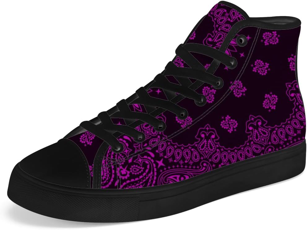 Кеды на высокой подошве Paisley для мужчин и женщин с банданой, высокие кроссовки на шнуровке, повседневная обувь Chebing, пурпурный
Кеды на высокой подошве Paisley для мужчин и женщин с банданой, высокие кроссовки на шнуровке, повседневная обувь Chebing, пурпурный