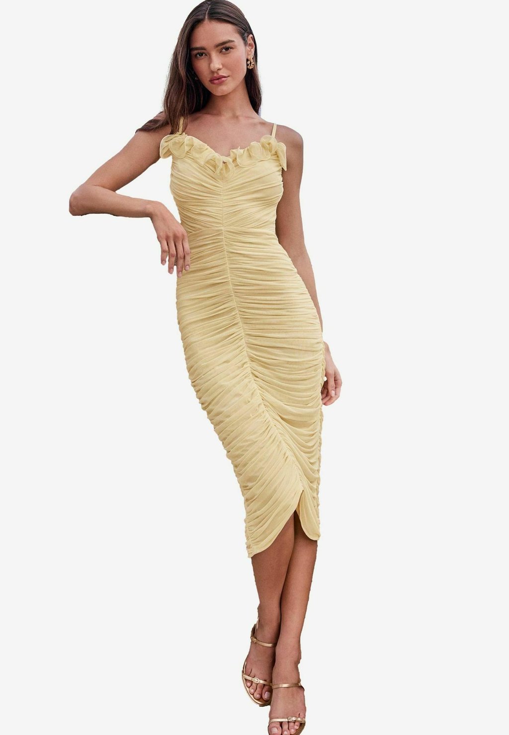 Повседневное платье MESH RUFFLE RUCHED Lipsy, желтый 
Повседневное платье MESH RUFFLE RUCHED Lipsy, желтый