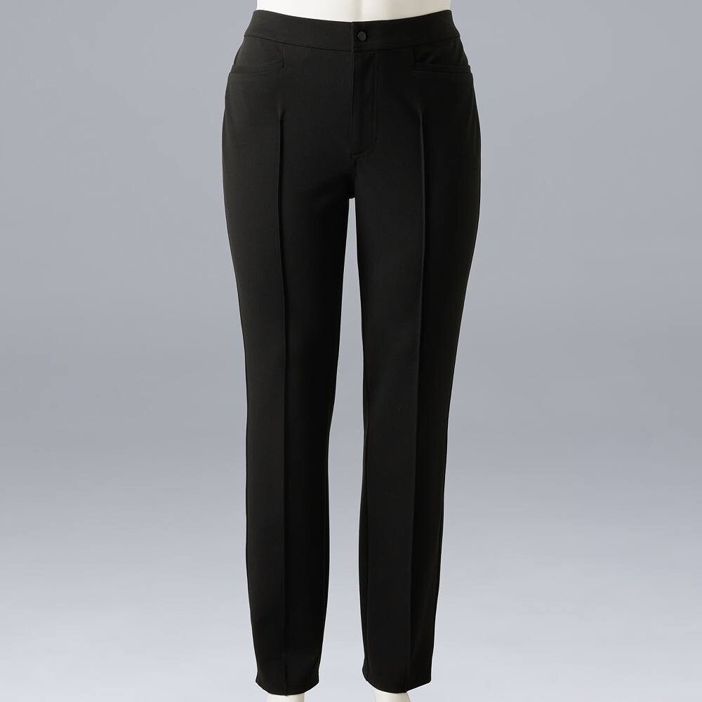 Плюс размер Simply Vera Vera Wang Узкие брюки средней посадки с защипами и понте, черный 
Плюс размер Simply Vera Vera Wang Узкие брюки средней посадки с защипами и понте, черный