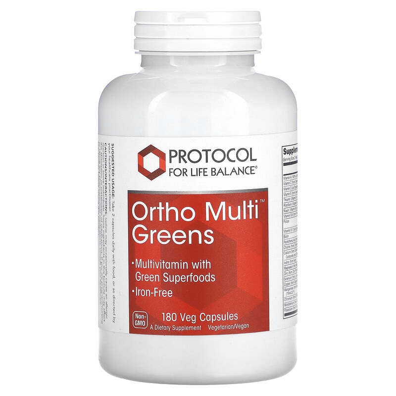 Protocol for Life Balance, Ortho Multi Greens, 180 растительных капсул
Protocol for Life Balance, Ortho Multi Greens, 180 растительных капсул