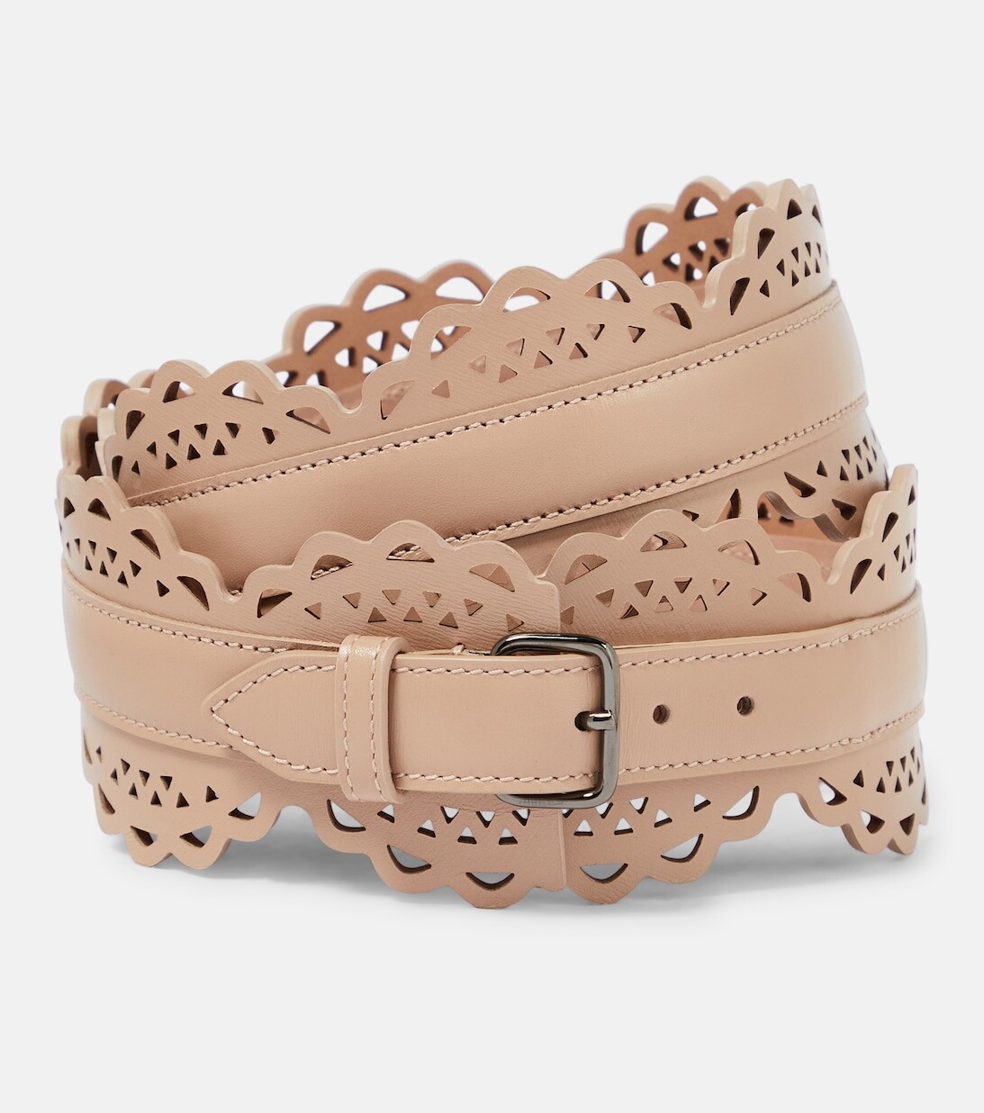 Корсетный ремень из кожи с лазерной резкой Alaïa, бежевый
Корсетный ремень из кожи с лазерной резкой Alaïa, бежевый