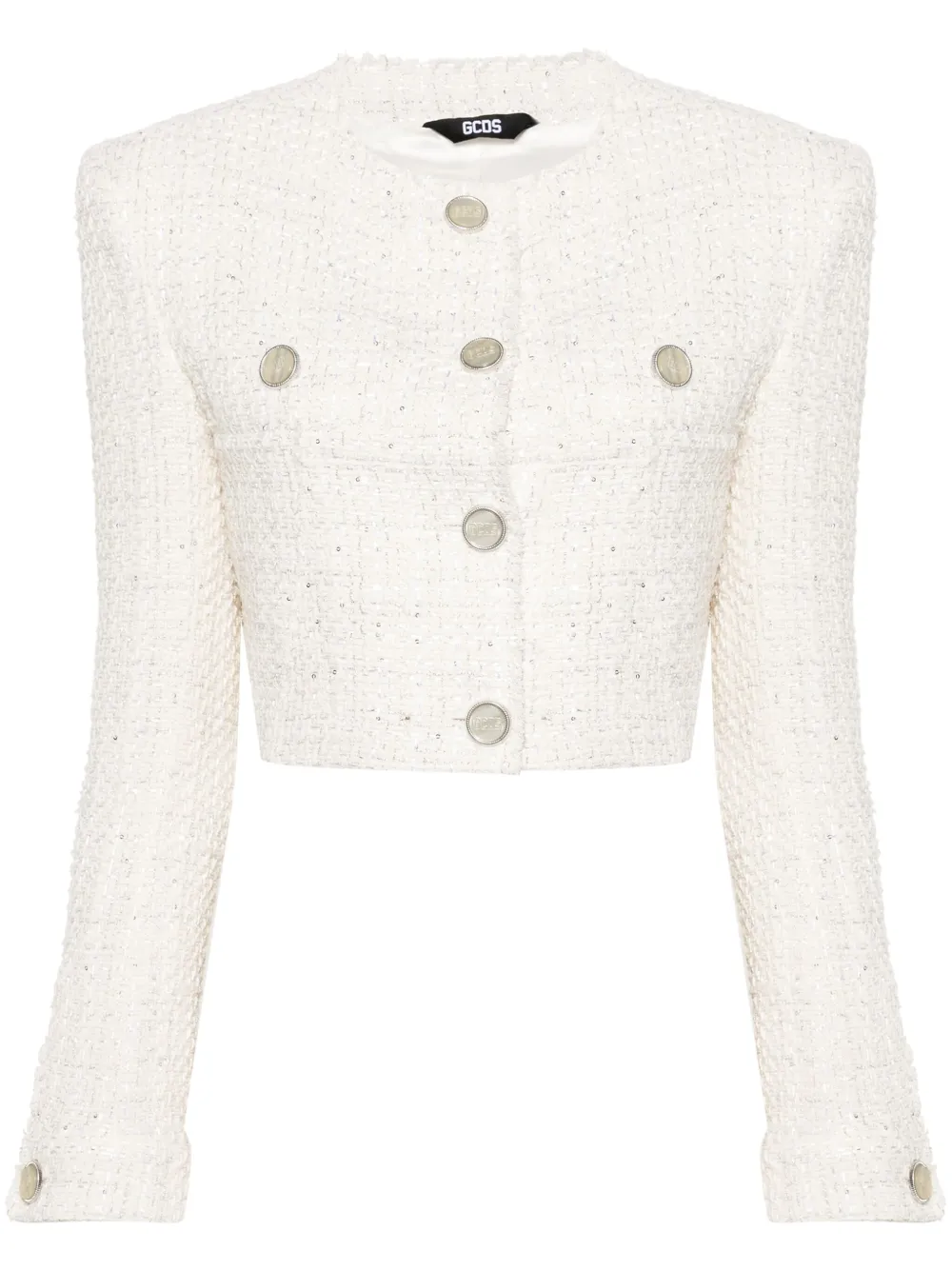 Укороченный твидовый жакет GCDS, белый
Укороченный твидовый жакет GCDS, белый