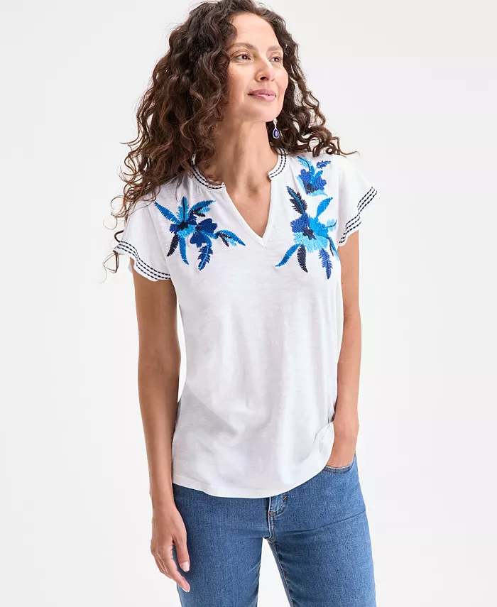 Женская хлопковая блузка с вышивкой и рукавами-крылышками Style & Co, белый
Женская хлопковая блузка с вышивкой и рукавами-крылышками Style & Co, белый