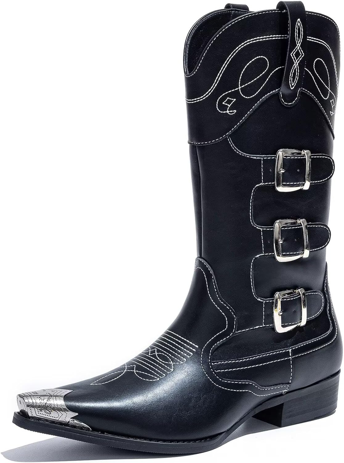 Мужские ковбойские сапоги в западном стиле с тройными пряжками, заостренным носком, прочной кожаной верховой обувью Potence Star, черный
Мужские ковбойские сапоги в западном стиле с тройными пряжками, заостренным носком, прочной кожаной верховой обувью Potence Star, черный