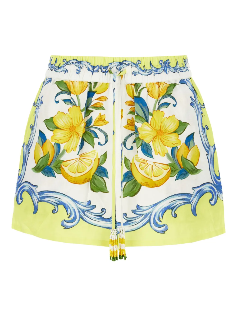 Шорты с лимонным принтом и бисером FARM Rio, белый 
Шорты с лимонным принтом и бисером FARM Rio, белый