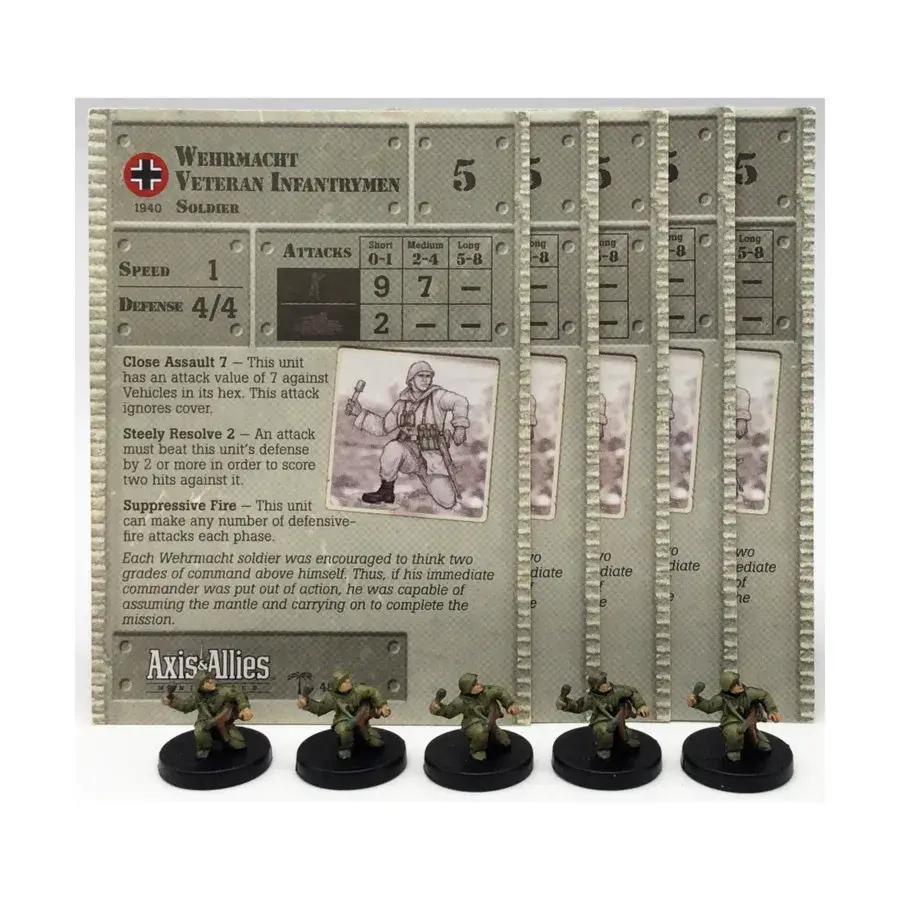 Пехотинцы-ветераны Вермахта (Северная Африка 1940-1943) (C) x5, Axis & Allies - Collectible Miniatures Game - North Africa 1940-1943 Singles
Пехотинцы-ветераны Вермахта (Северная Африка 1940-1943) (C) x5, Axis & Allies - Collectible Miniatures Game - North Africa 1940-1943 Singles