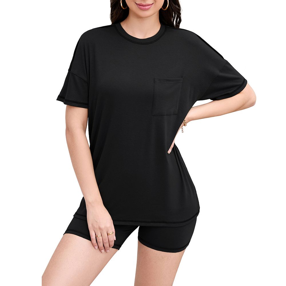 Женский повседневный свободный комплект домашней одежды из двух предметов с карманами, футболка и шорты, пижамный комплект Kojooin, черный
Женский повседневный свободный комплект домашней одежды из двух предметов с карманами, футболка и шорты, пижамный комплект Kojooin, черный