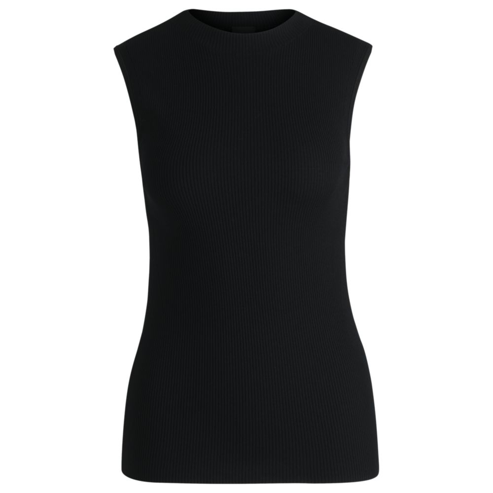 Топ без рукавов с воротником-стойкой из ребристой ткани BOSS, черный
Топ без рукавов с воротником-стойкой из ребристой ткани BOSS, черный