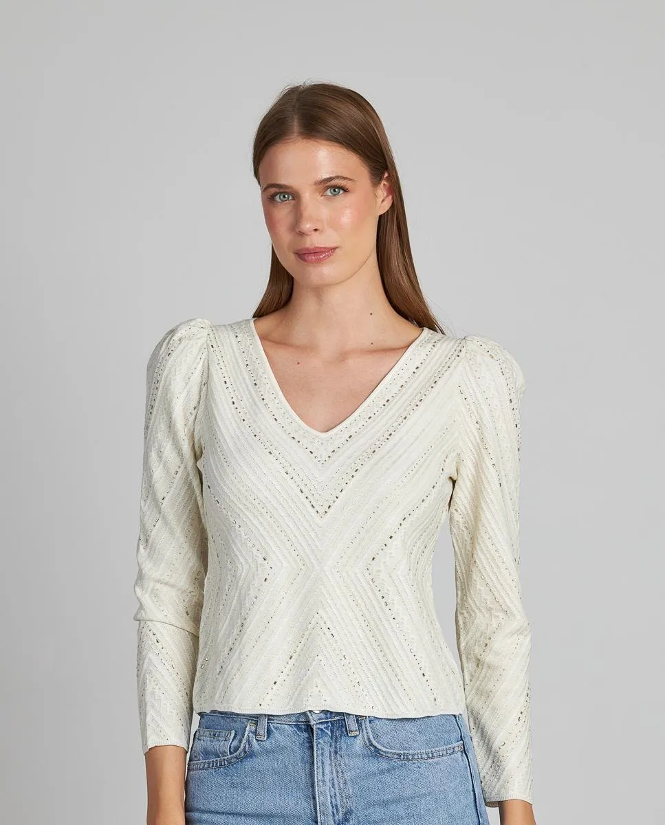 Женский вязаный джемпер с декоративными стразами и V-образным вырезом Alma en Pena, белый
Женский вязаный джемпер с декоративными стразами и V-образным вырезом Alma en Pena, белый
