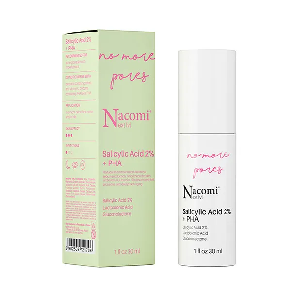 Салициловая кислота сыворотка 2% + PHA No More Pores Nacomi, 30 ml 
Салициловая кислота сыворотка 2% + PHA No More Pores Nacomi, 30 ml
