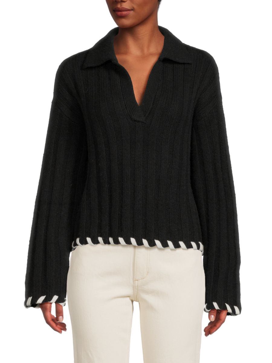 Ребристый свитер-поло из шерстяной смеси Naadam, черный
Ребристый свитер-поло из шерстяной смеси Naadam, черный