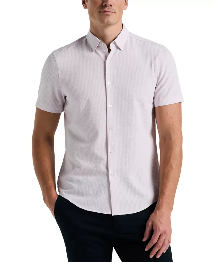 Мужская облегающая рубашка из стретч-ситца с пуговицами Perry Ellis, фиолетовый 
Мужская облегающая рубашка из стретч-ситца с пуговицами Perry Ellis, фиолетовый