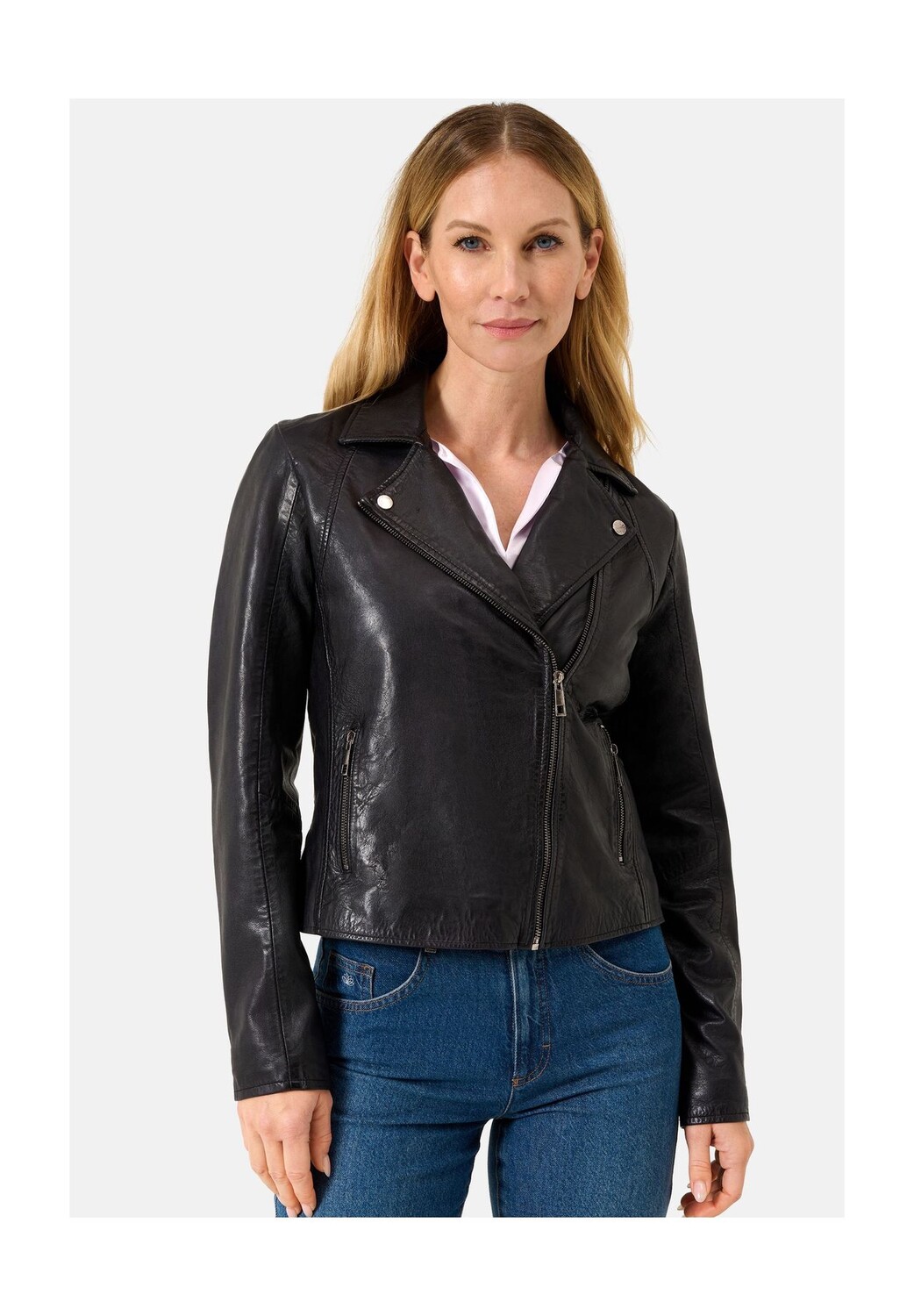 Женская кожаная куртка, косуха с воротником с лацканами из кожи ягненка RICANO, черный
Женская кожаная куртка, косуха с воротником с лацканами из кожи ягненка RICANO, черный