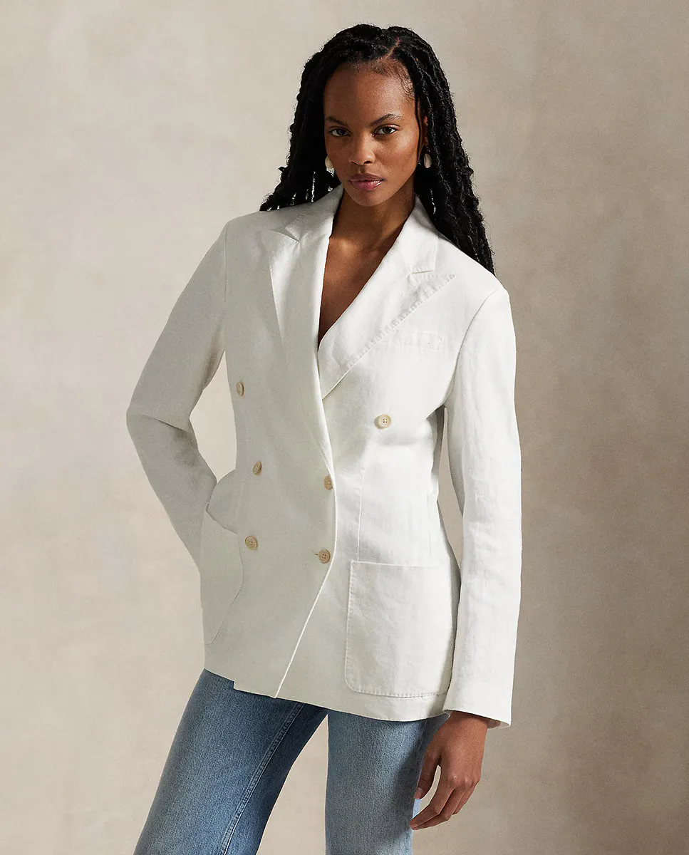 Женский льняной блейзер с двойной застежкой Polo Ralph Lauren, белый
Женский льняной блейзер с двойной застежкой Polo Ralph Lauren, белый