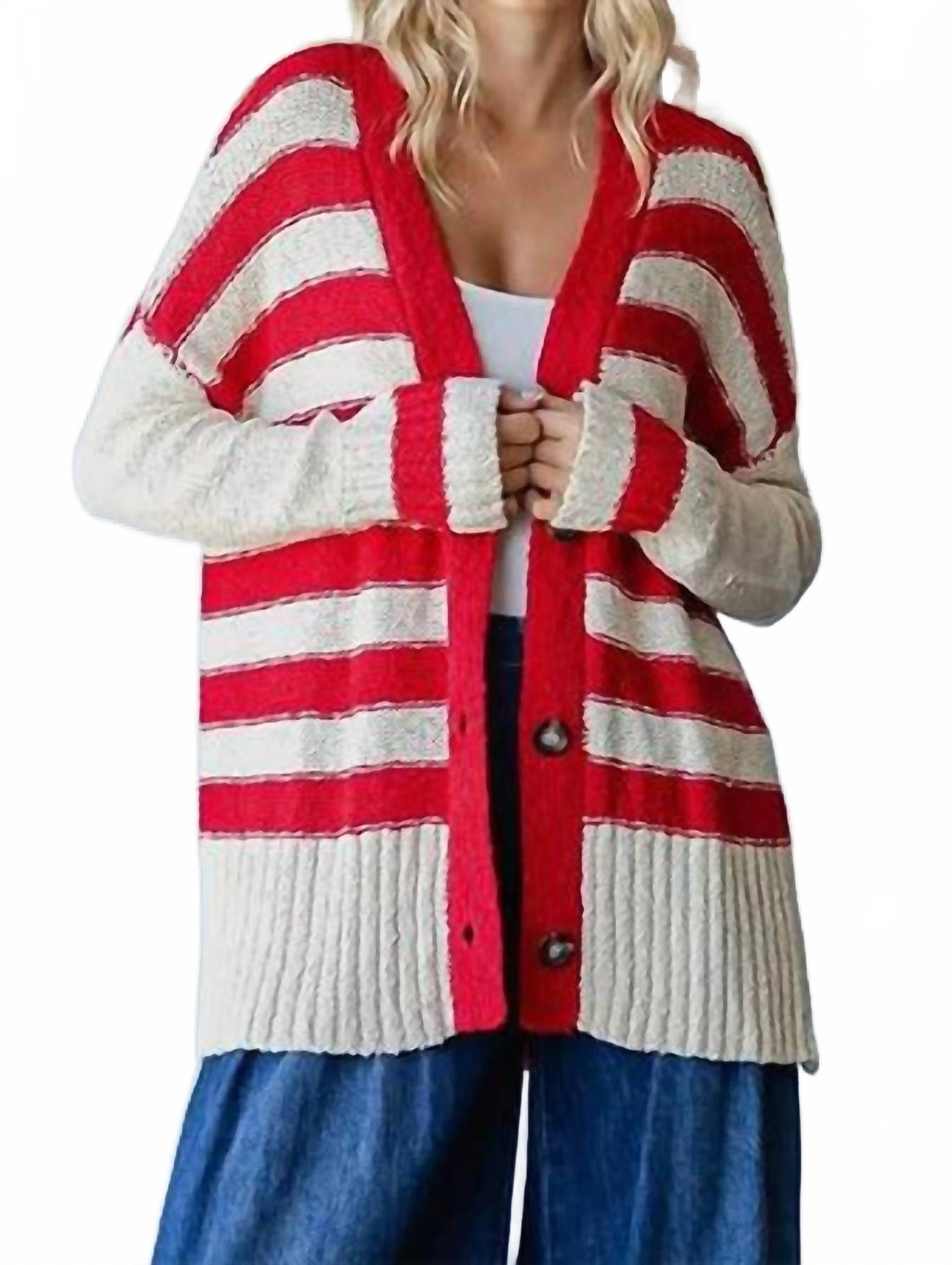 Полосатый оверсайз кардиган в красной комбинации Veveret
Полосатый оверсайз кардиган в красной комбинации Veveret