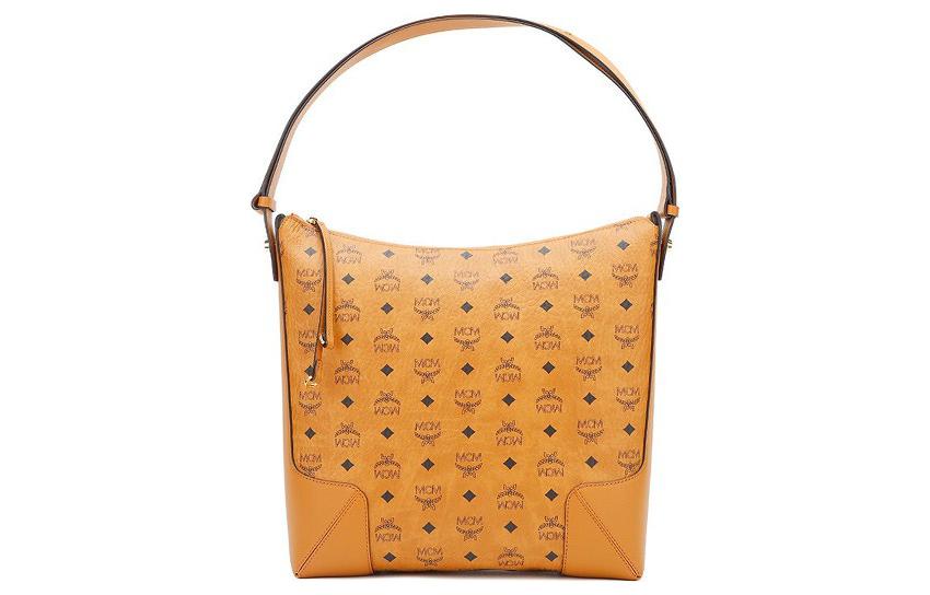 MCM Кожаная сумка через плечо большая женская коричневая и коньячная
