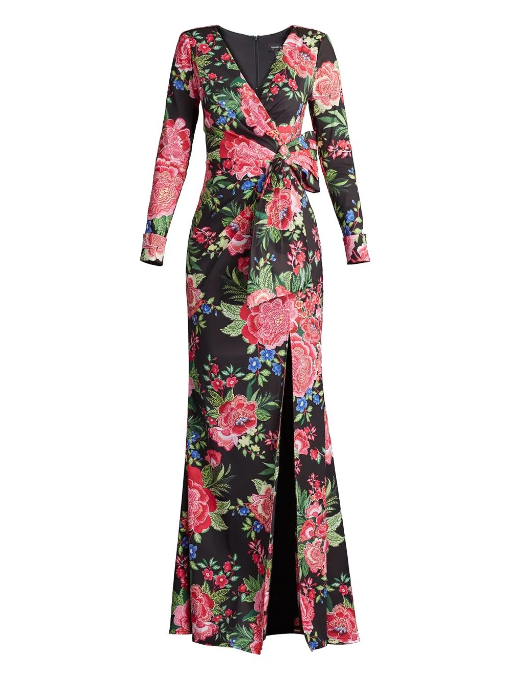 Платье с запахом и цветочным принтом Tadashi Shoji, черный 
Платье с запахом и цветочным принтом Tadashi Shoji, черный