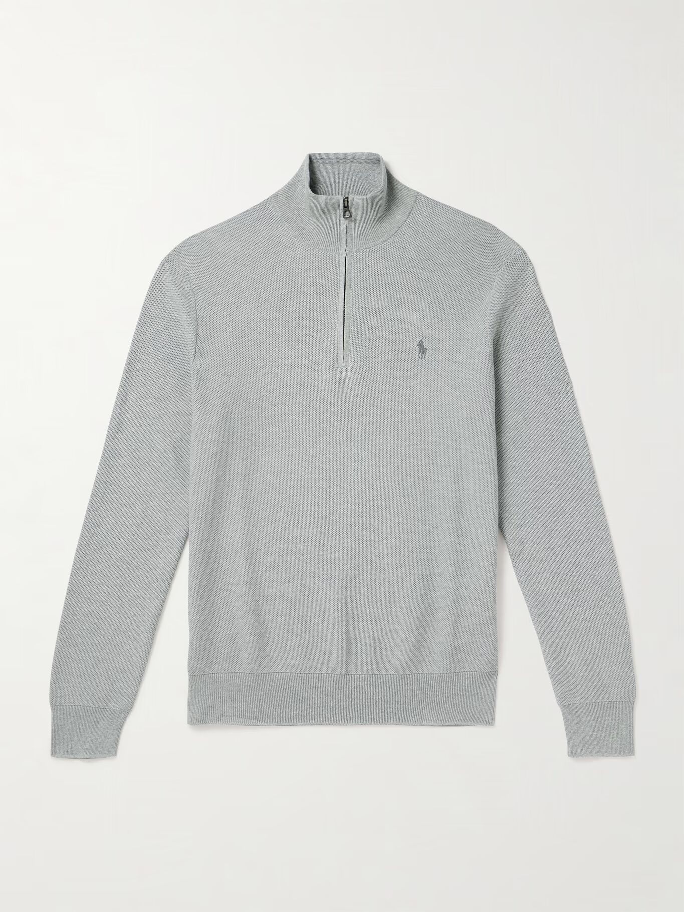 Хлопковый свитер с вышитым логотипом и сотовой вязкой на половину молнии POLO RALPH LAUREN, серый
Хлопковый свитер с вышитым логотипом и сотовой вязкой на половину молнии POLO RALPH LAUREN, серый