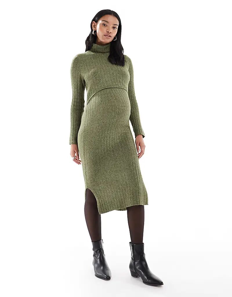 Платье миди Mamalicious Maternity из мягкого трикотажа в рубчик с функцией кормления, меланж цвета хаки
Платье миди Mamalicious Maternity из мягкого трикотажа в рубчик с функцией кормления, меланж цвета хаки