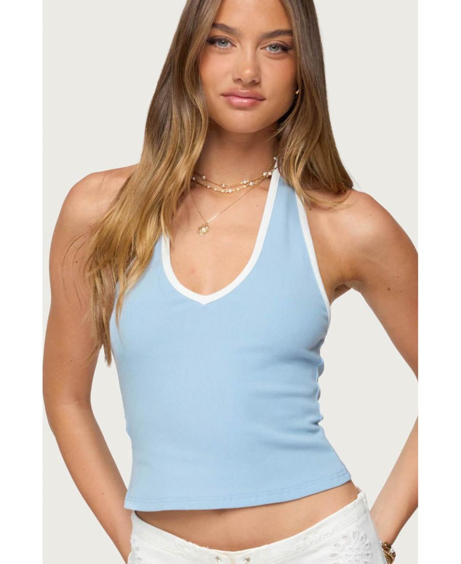 Женский топ с контрастной ребристой отделкой и V-образным вырезом и завязками на шее Edikted, Light-blue
Женский топ с контрастной ребристой отделкой и V-образным вырезом и завязками на шее Edikted, Light-blue