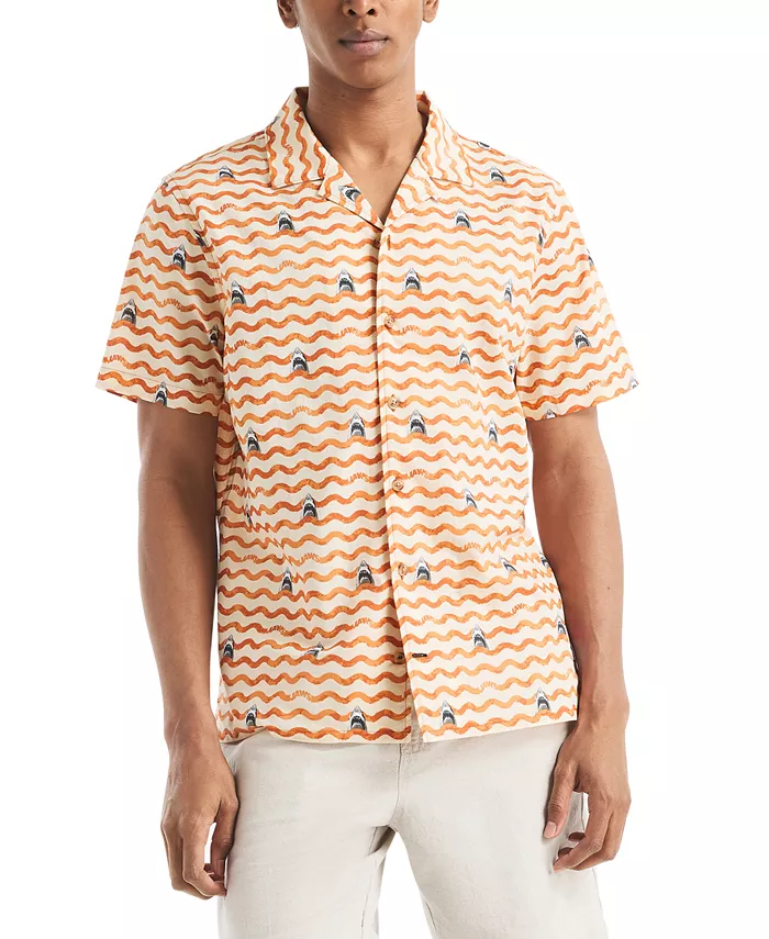 JAWS x Мужская классическая рубашка с принтом и пуговицами в стиле кэмп Nautica, оранжевый
JAWS x Мужская классическая рубашка с принтом и пуговицами в стиле кэмп Nautica, оранжевый