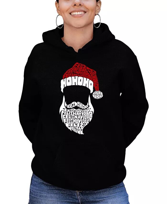 Женская толстовка с капюшоном Feliz Navidad Santa Claus Word Art LA Pop Art, черный 
Женская толстовка с капюшоном Feliz Navidad Santa Claus Word Art LA Pop Art, черный