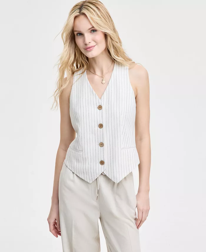 Женский полосатый жилет на пуговицах Jones New York, белый 
Женский полосатый жилет на пуговицах Jones New York, белый