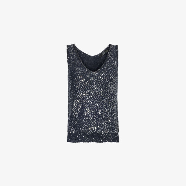 Топ из тканой смеси с V-образным вырезом, украшенный пайетками Weekend Max Mara, синий
Топ из тканой смеси с V-образным вырезом, украшенный пайетками Weekend Max Mara, синий