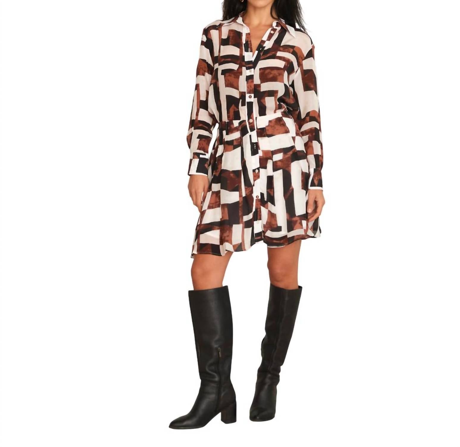 Платье Melanie Mini в коричневом геометрическом стиле Karina Grimaldi
Платье Melanie Mini в коричневом геометрическом стиле Karina Grimaldi