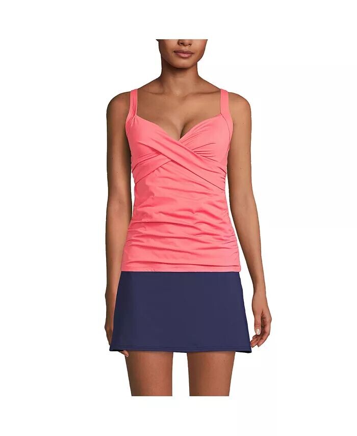 Женский купальник танкини на косточках с V-образным вырезом и чашечкой D, топ Lands' End, розовый