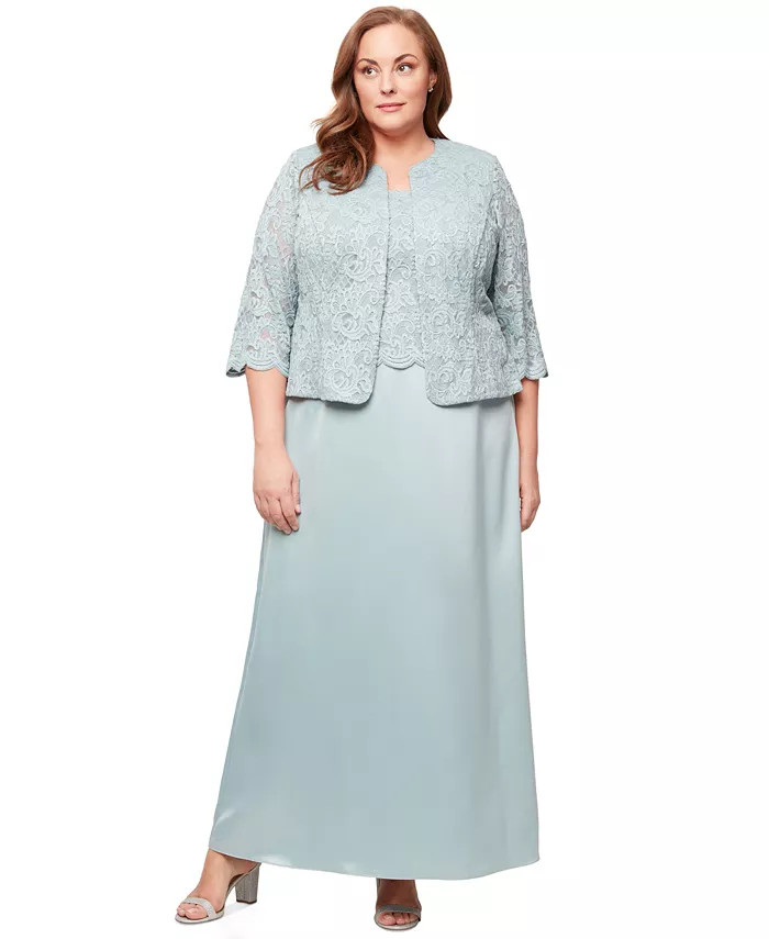 Платье с кружевом и жакетом больших размеров Alex Evenings, зеленый
Платье с кружевом и жакетом больших размеров Alex Evenings, зеленый