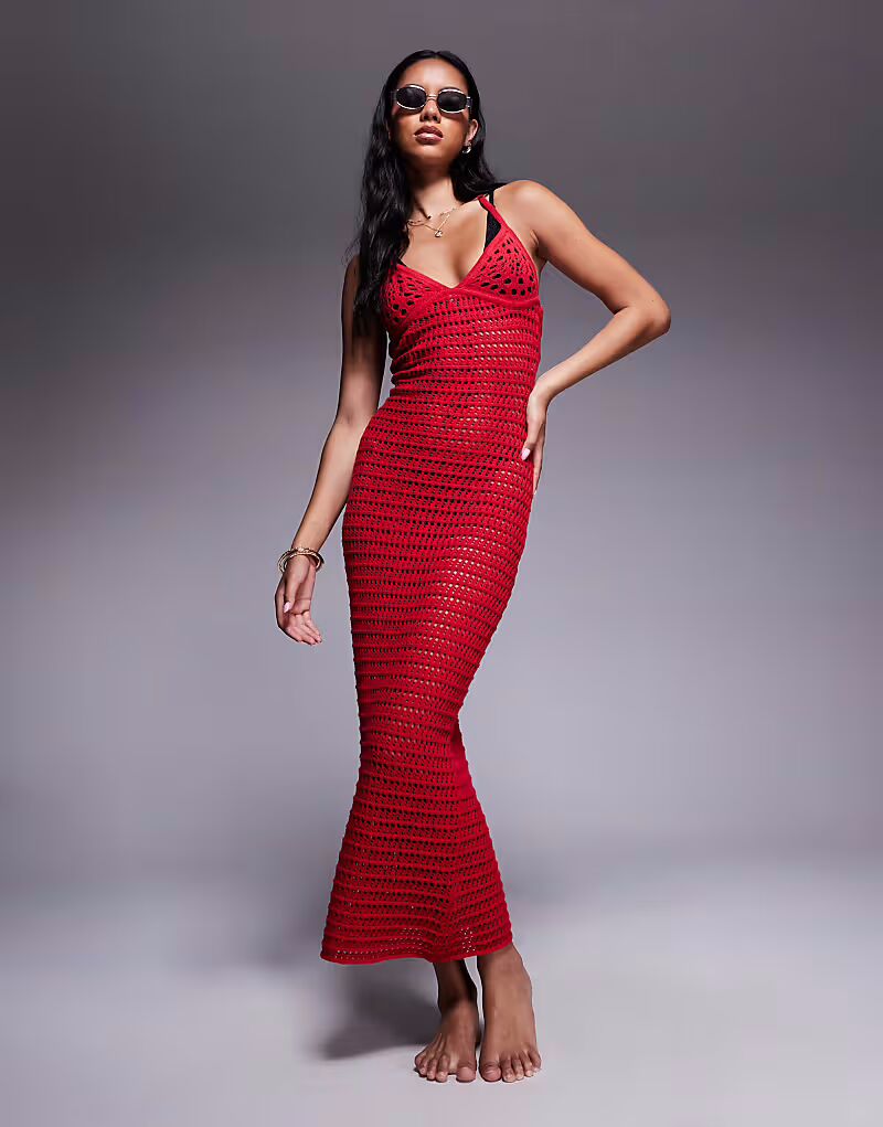 Эксклюзивное макси-платье Frolic с халтернеем, связанное крючком, красного цвета The Frolic
Эксклюзивное макси-платье Frolic с халтернеем, связанное крючком, красного цвета The Frolic