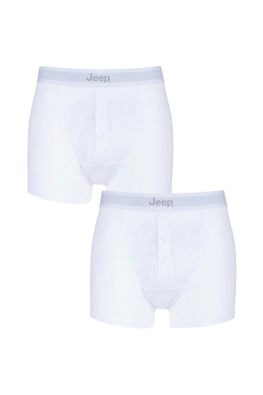 Комплект из 2 хлопковых однотонных боксеров-боксеров с пуговицами спереди Jeep, белый