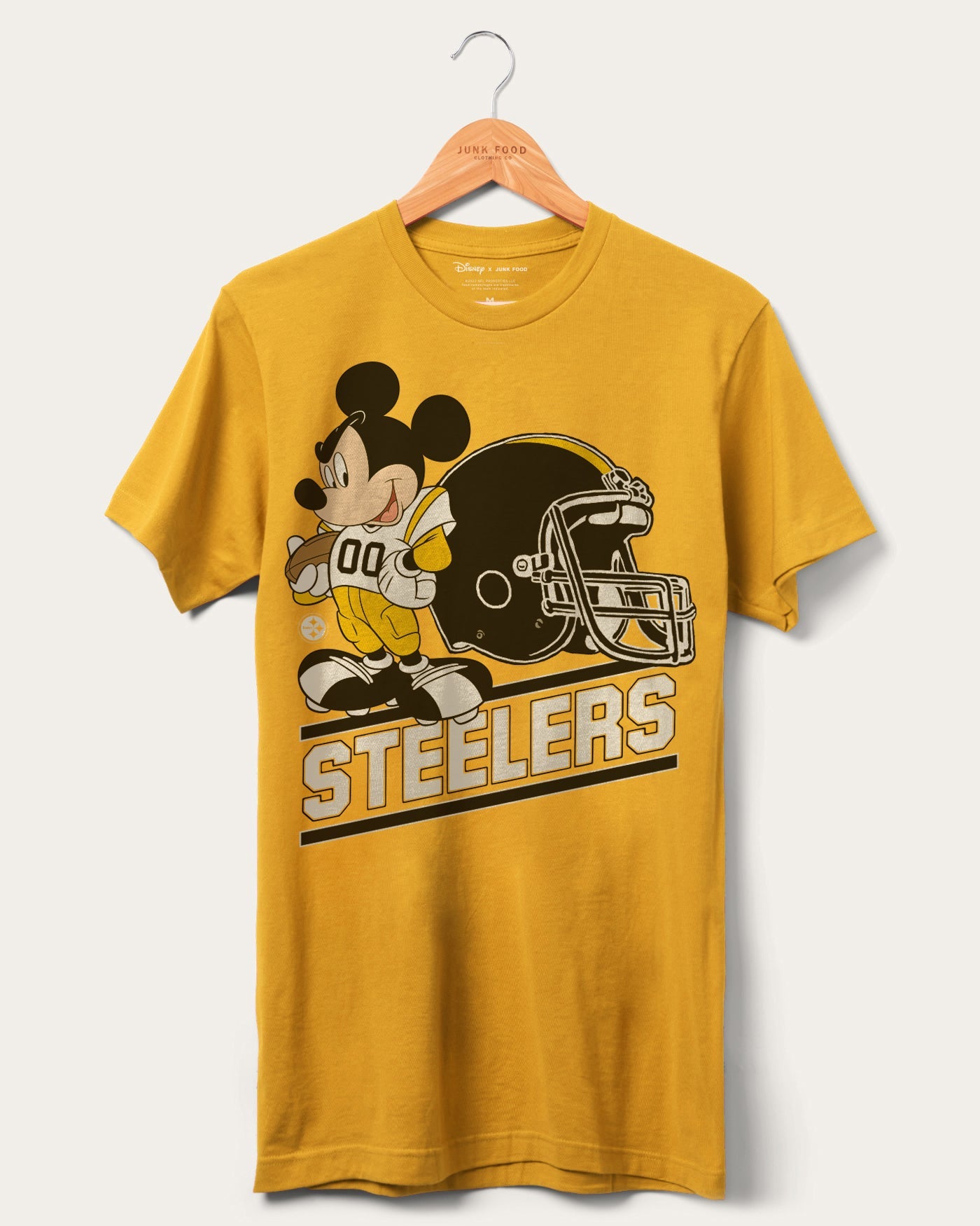 Футболка фаната команды Steelers Disney Mickey Came to Play Junk Food Clothing, золотой 
Футболка фаната команды Steelers Disney Mickey Came to Play Junk Food Clothing, золотой