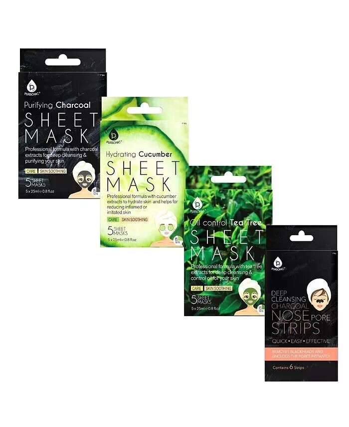 Комплексные средства по уходу за кожей: маски из древесного угля, чайного дерева, листьев огурца и очищающие полоски для пор Pursonic, цвет Black and Green 
Комплексные средства по уходу за кожей: маски из древесного угля, чайного дерева, листьев огурца и очищающие полоски для пор Pursonic, цвет Black and Green