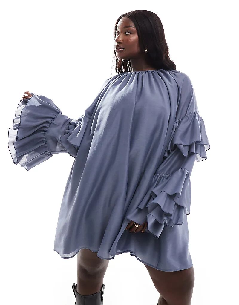 Мини-платье из вуали с оборками на рукавах в сланцево-синем цвете ASOS
Мини-платье из вуали с оборками на рукавах в сланцево-синем цвете ASOS