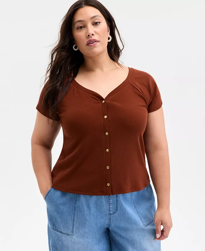 Модная футболка на пуговицах больших размеров On 34th, коричневый
Модная футболка на пуговицах больших размеров On 34th, коричневый