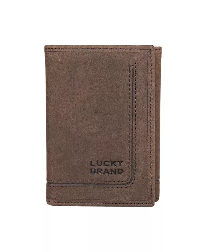 Мужской кожаный кошелек тройного сложения с рифленой отделкой Lucky Brand, коричневый 
Мужской кожаный кошелек тройного сложения с рифленой отделкой Lucky Brand, коричневый