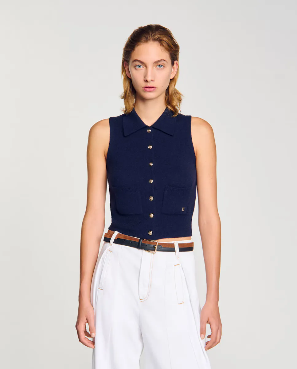 Женский жилет из шерсти и кашемира Sandro, темно-синий
Женский жилет из шерсти и кашемира Sandro, темно-синий