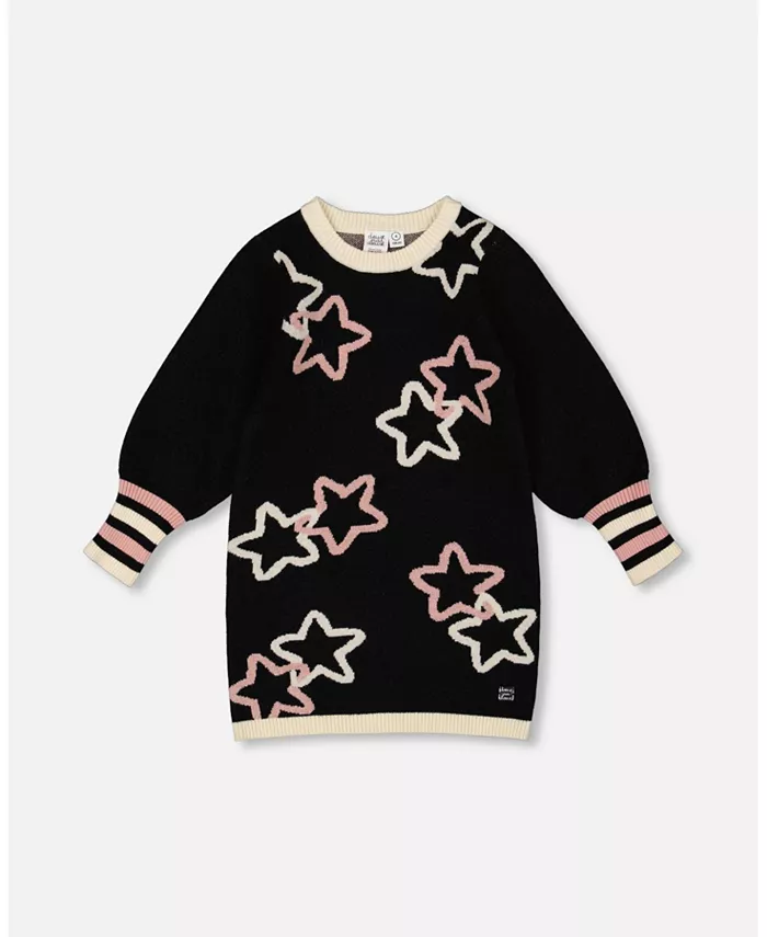 Платье для девочек с длинными рукавами, черное, со звездами – для малышей|детей Deux par Deux, черный