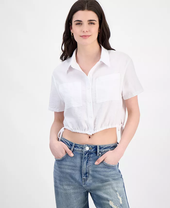 Женская укороченная блуза с полосками и завязками по бокам Juniors' Cropped Stripe Side-Tie Ultra Flirt, белый 
Женская укороченная блуза с полосками и завязками по бокам Juniors' Cropped Stripe Side-Tie Ultra Flirt, белый