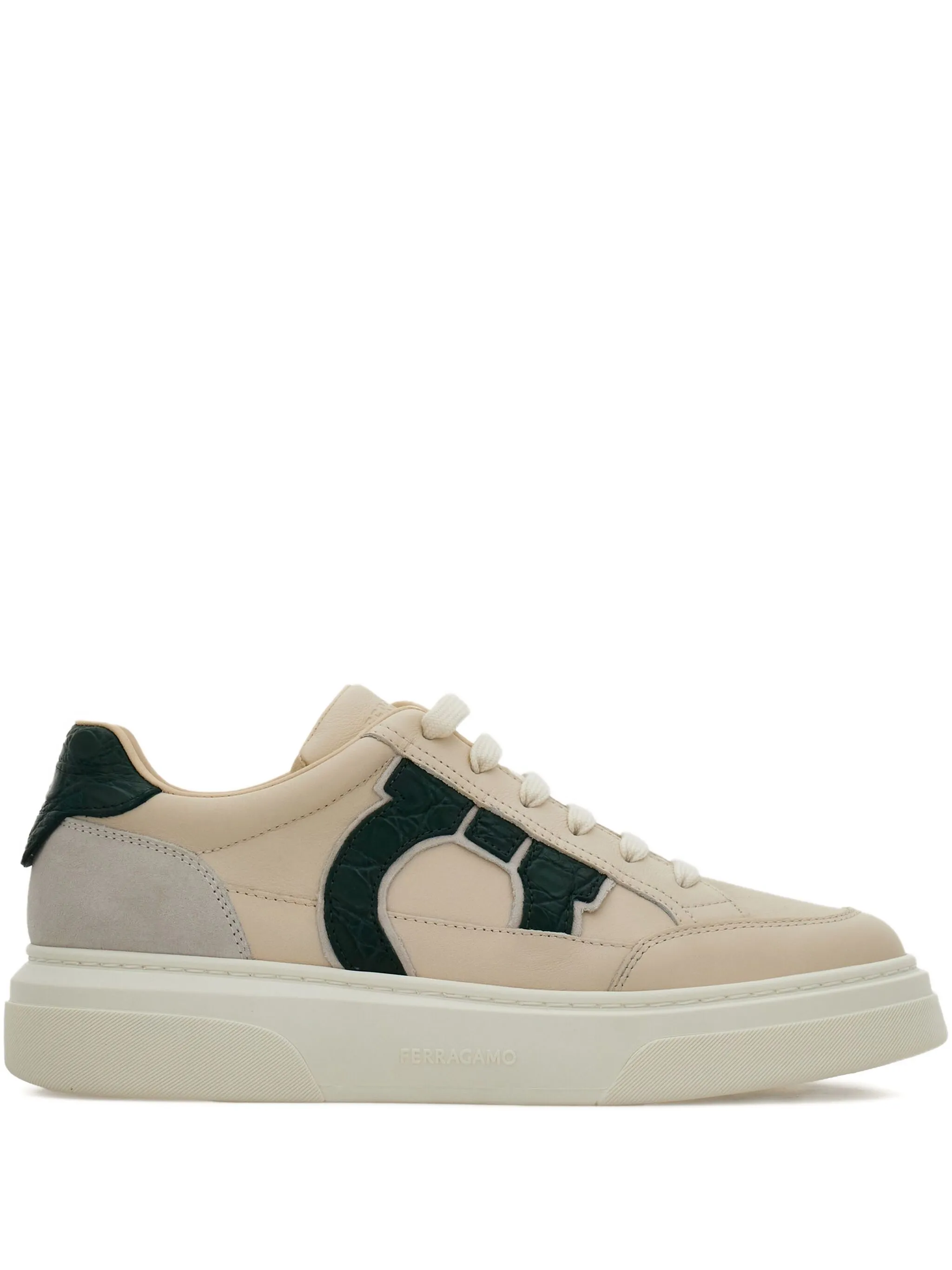 Кроссовки с тисненым логотипом и вставками Ferragamo, бежевый
Кроссовки с тисненым логотипом и вставками Ferragamo, бежевый