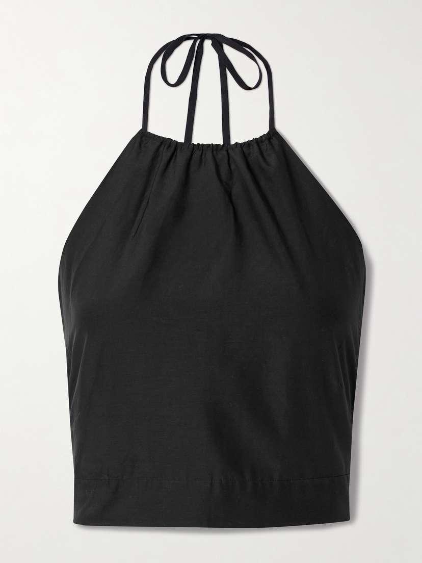 Укороченный топ из смеси хлопка и шелка с халтер-воротником La Ligne, черный
Укороченный топ из смеси хлопка и шелка с халтер-воротником La Ligne, черный