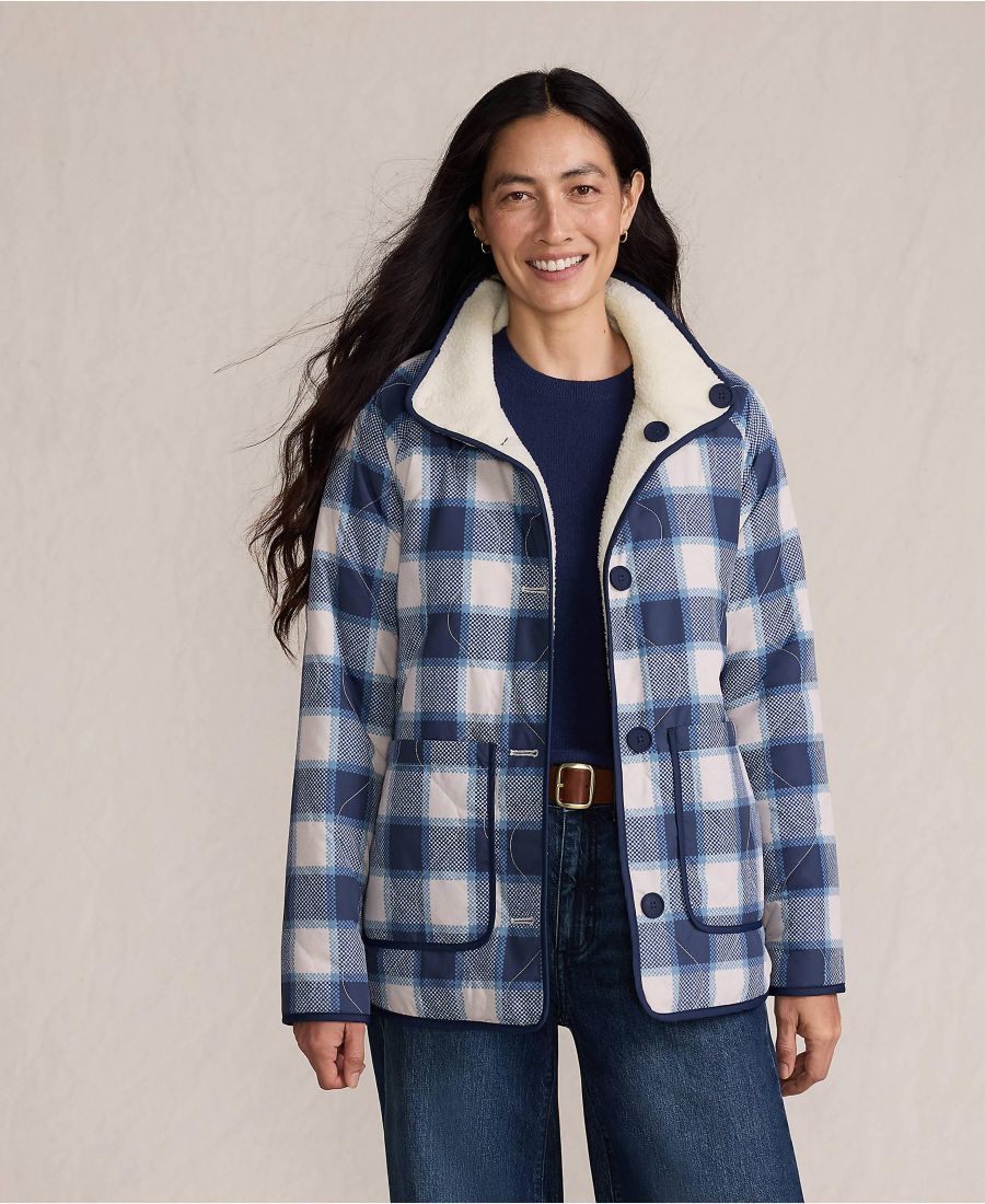 Женская двусторонняя длинная куртка из флиса с высоким ворсом, выполненная из комбинированных материалов Lands' End, Ivory/navy check
Женская двусторонняя длинная куртка из флиса с высоким ворсом, выполненная из комбинированных материалов Lands' End, Ivory/navy check