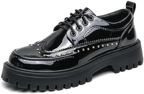 Мужские туфли оксфорды с крыльями из лакированной кожи на платформе с заклепками, округлый носок, шнуровка, рельефная подошва, броги, удобные деловые и повседневные дерби оксфорды Ptnoka, черный
Мужские туфли оксфорды с крыльями из лакированной кожи на платформе с заклепками, округлый носок, шнуровка, рельефная подошва, броги, удобные деловые и повседневные дерби оксфорды Ptnoka, черный