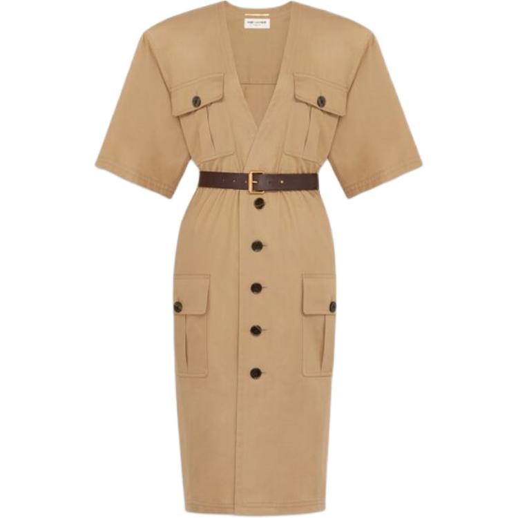 Платье с короткими рукавами женское темно-бежевое Saint Laurent 
Платье с короткими рукавами женское темно-бежевое Saint Laurent