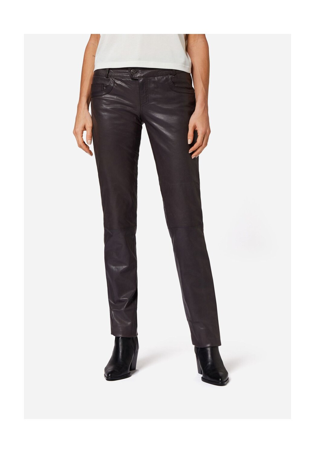 Женские кожаные брюки Тристон-Б, классического фасона с 5 карманами, как брюки с обычной талией RICANO, коричневый
Женские кожаные брюки Тристон-Б, классического фасона с 5 карманами, как брюки с обычной талией RICANO, коричневый