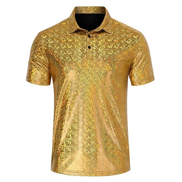 Мужская металлическая блестящая поло с коротким рукавом - облегающая топ для клуба и отдыха Clearflower, Gold
Мужская металлическая блестящая поло с коротким рукавом - облегающая топ для клуба и отдыха Clearflower, Gold